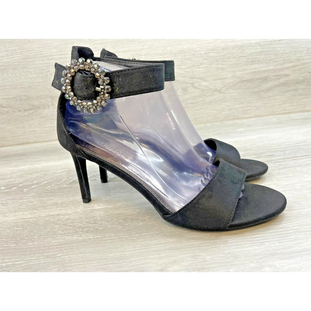Patrizia Spring Step Women's Heel Slingback‎ Jewel Buckle Suede Leather 10 Black